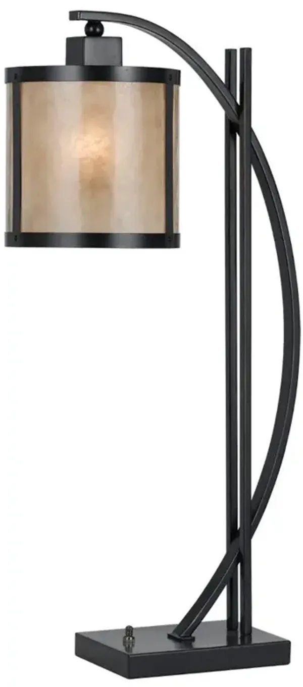 Hivvago 26" Black Metal Lantern Table Lamp With White Drum Shade