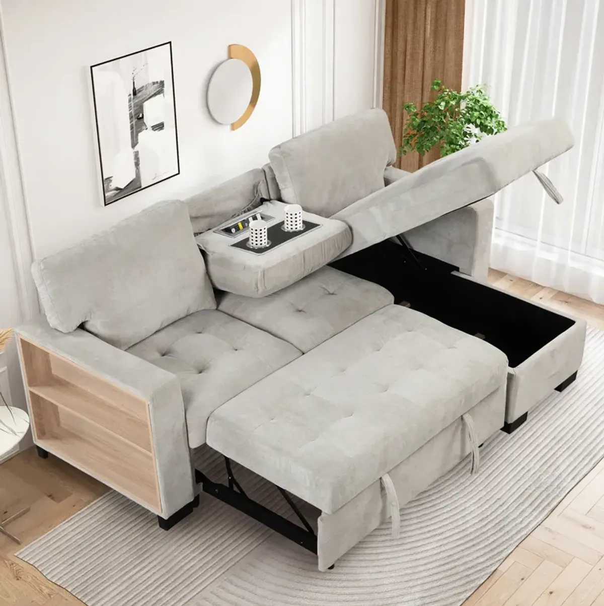 Merax Modern Chaise Lounge Sectional Sofa with Storage