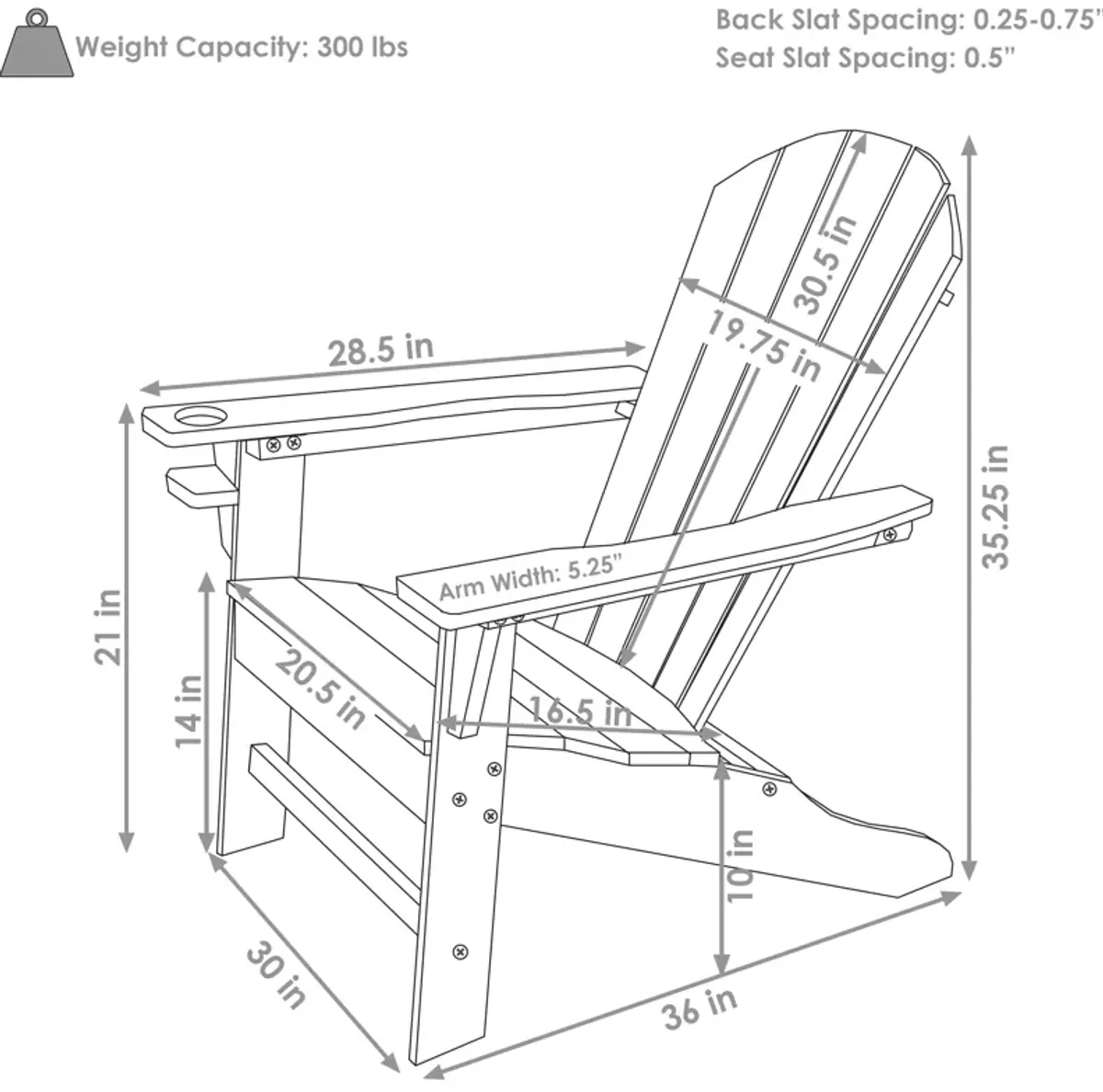 Sunnydaze All-Weather Adirondack Chair with Drink Holder