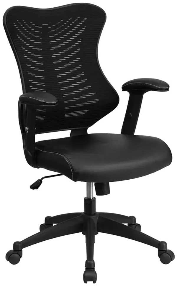 Flash Furniture Kale High Back Designer Black Mesh Executive Swivel Ergonomic Office Chair with LeatherSoft Seat and Adjustable Arms