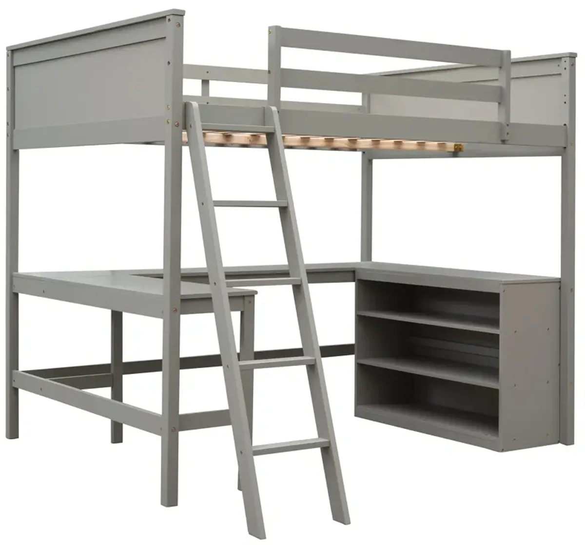 Merax Solid Wooden Loft Bed with Shelves and Desk