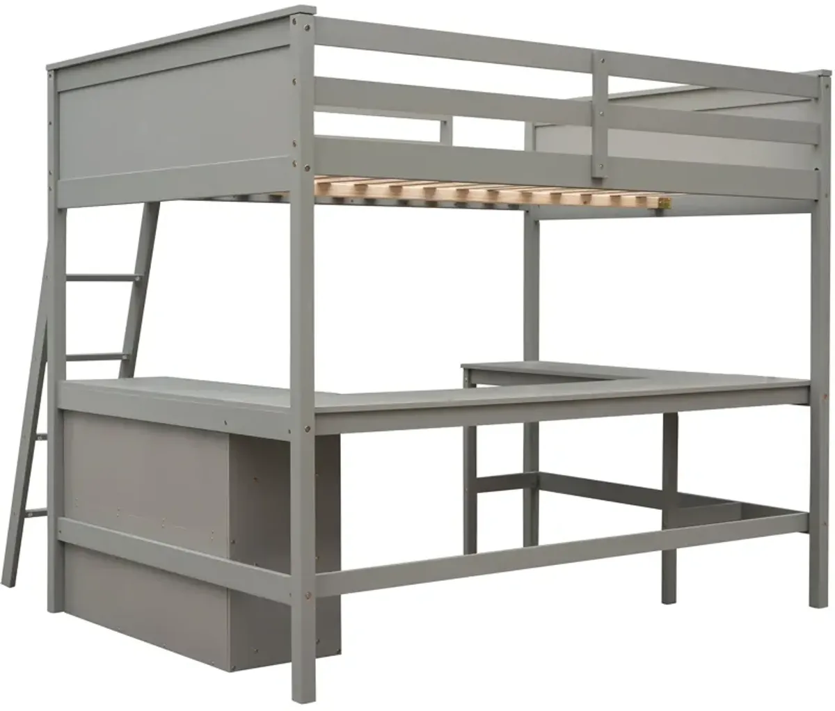 Merax Solid Wooden Loft Bed with Shelves and Desk