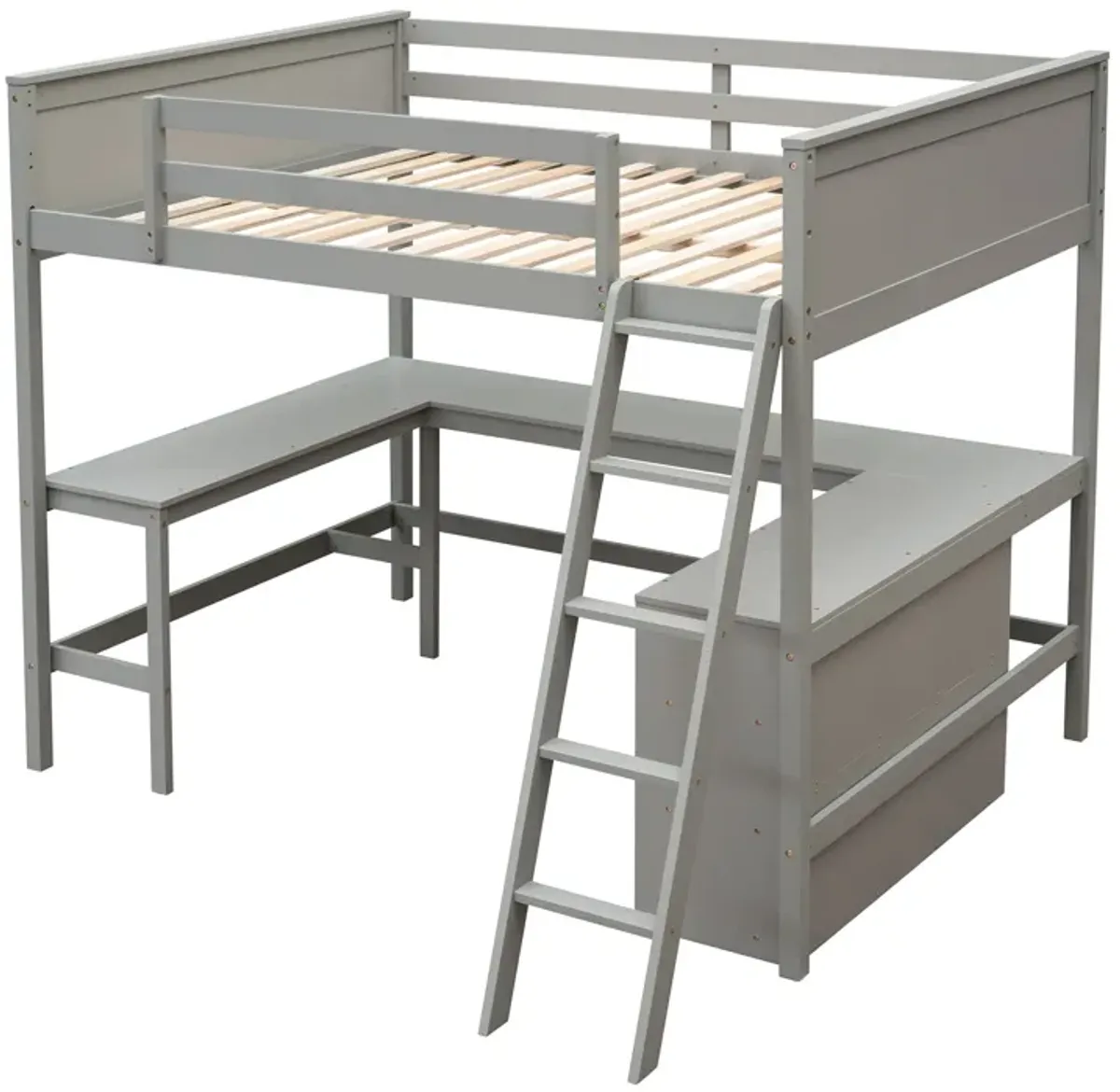 Merax Solid Wooden Loft Bed with Shelves and Desk