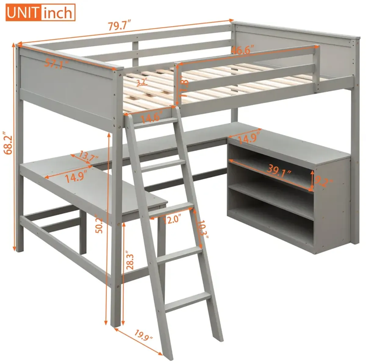 Merax Solid Wooden Loft Bed with Shelves and Desk