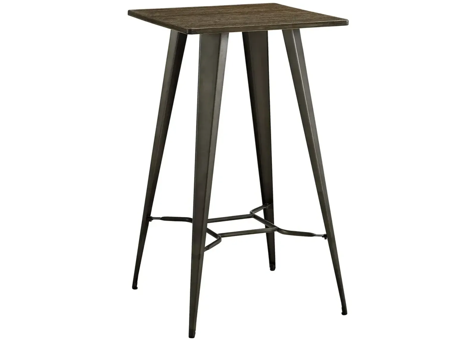 Modway Direct Rustic Modern Farmhouse Steel Metal Square Bar Table with Bamboo Top in Brown