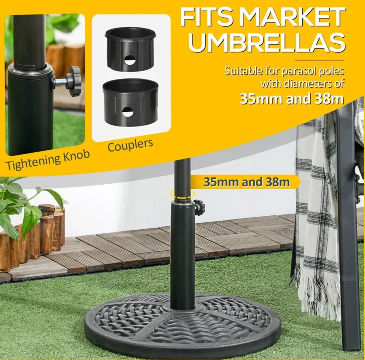 Black Outdoor Accessory: 18" Heavy Duty Round Rattan Umbrella Base