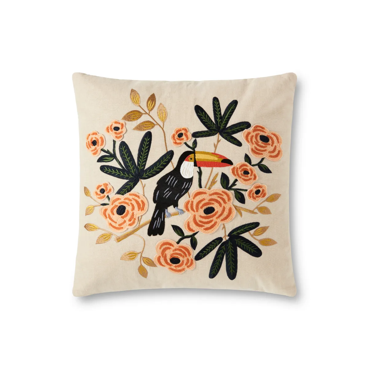 P6060 Natural/Multi 18"x18" Down Pillow by Rifle Paper Co. × Loloi