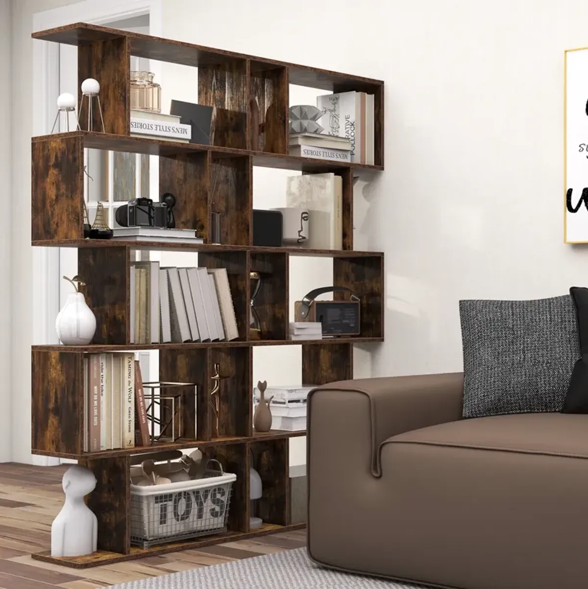 5-Tier Bookshelf with Anti-Toppling Device for Living Room Home Office