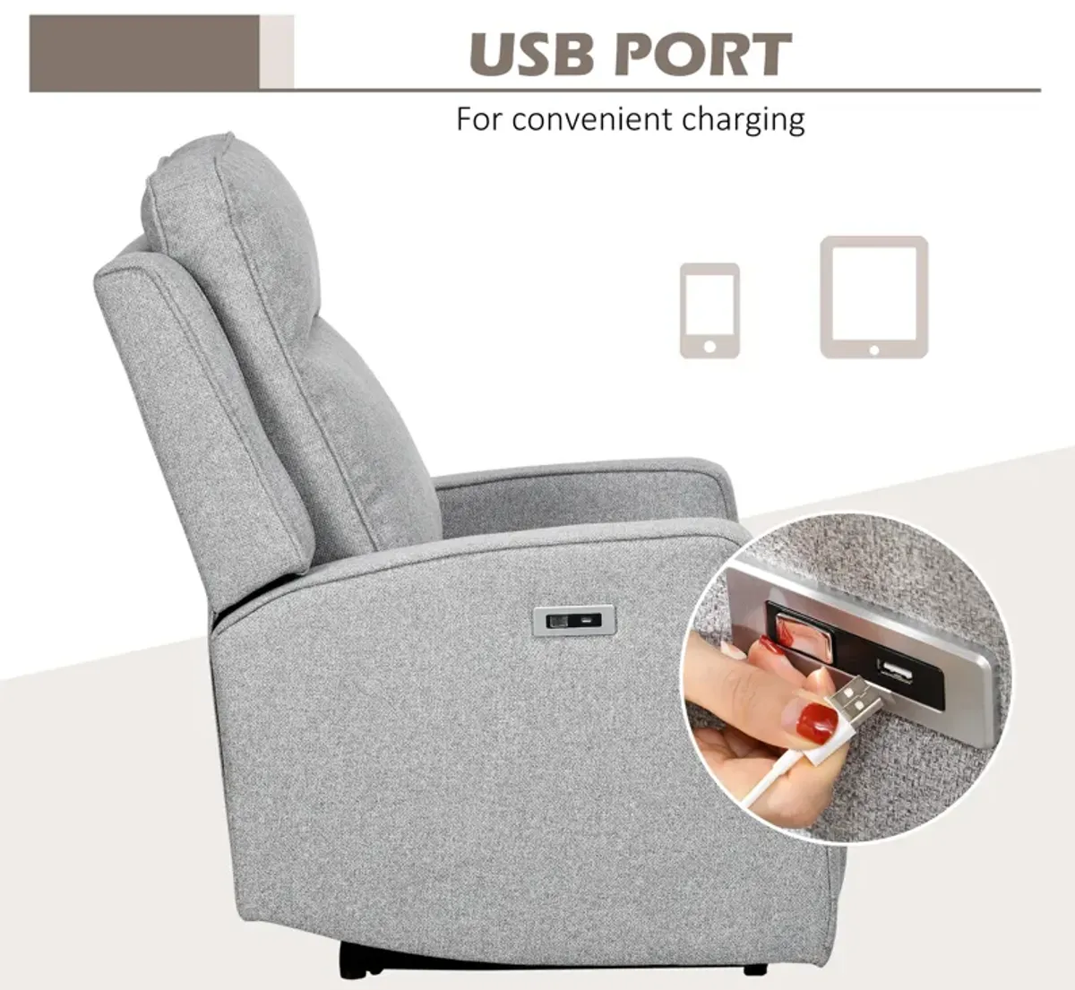 Gray Power Relaxation: Electric Recliner Armchair with USB Charger