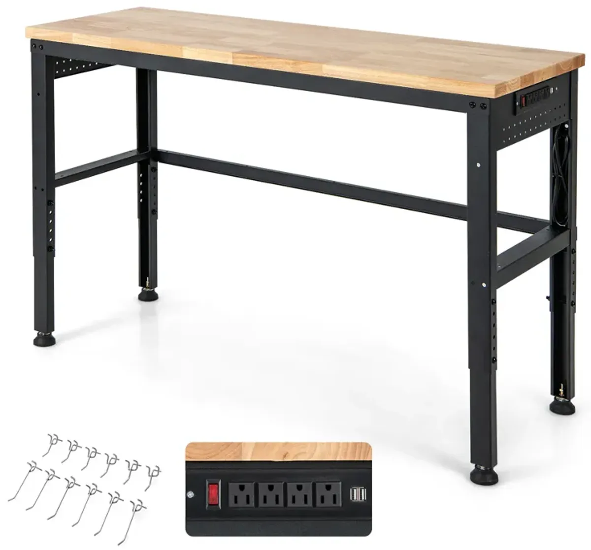 53 Inch Adjustable Heavy-Duty Workbench with Rubber Wood Top