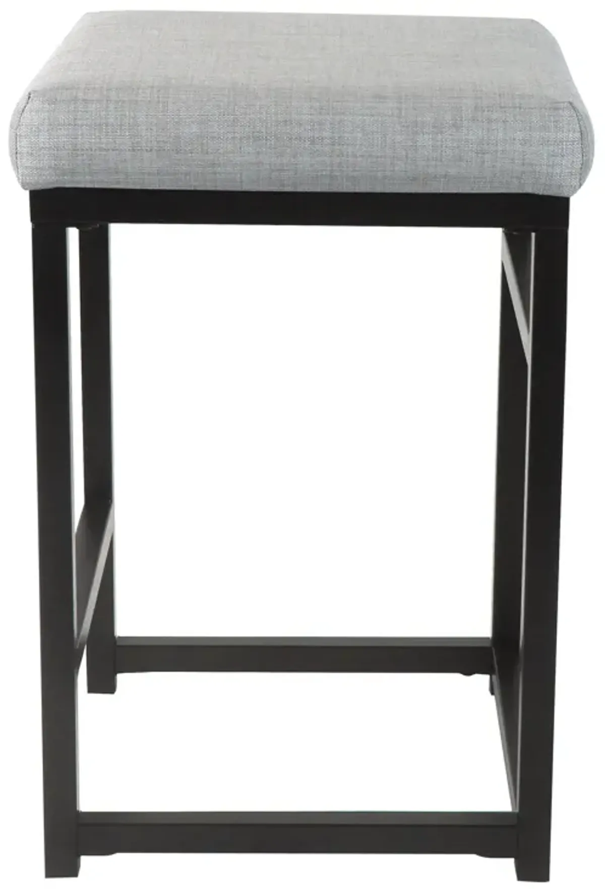 Open Back Metal Counter Stool with Fabric Upholstered Padded Seat, Gray and Black - Benzara