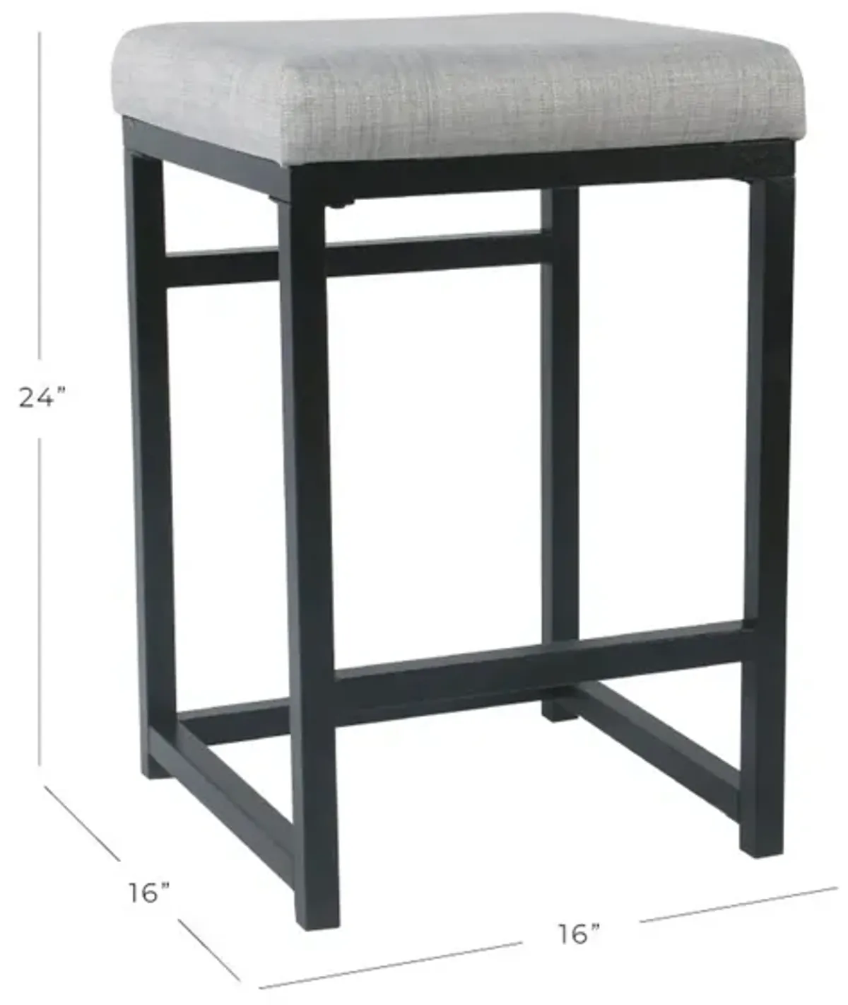 Open Back Metal Counter Stool with Fabric Upholstered Padded Seat, Gray and Black - Benzara