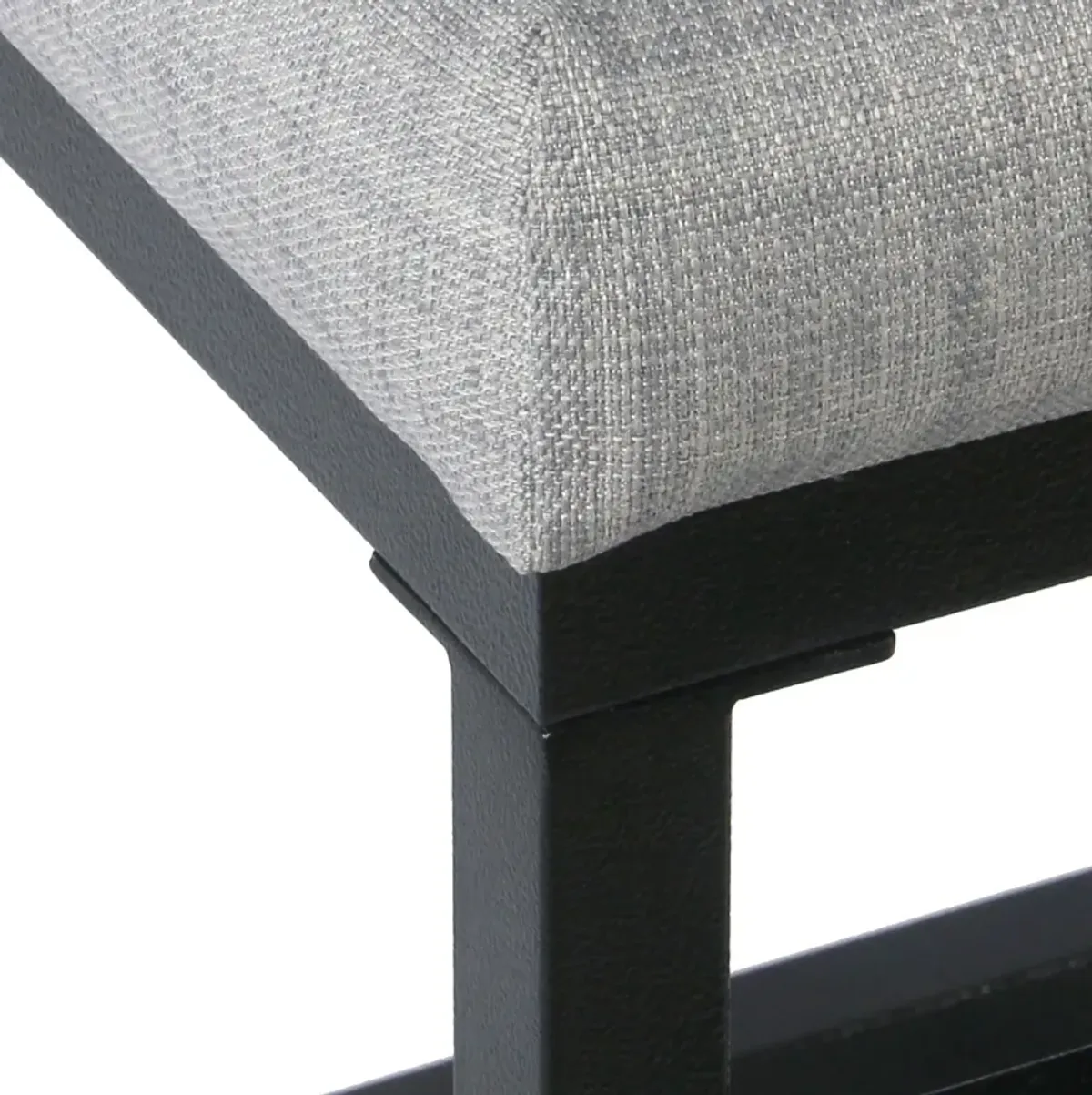 Open Back Metal Counter Stool with Fabric Upholstered Padded Seat, Gray and Black - Benzara