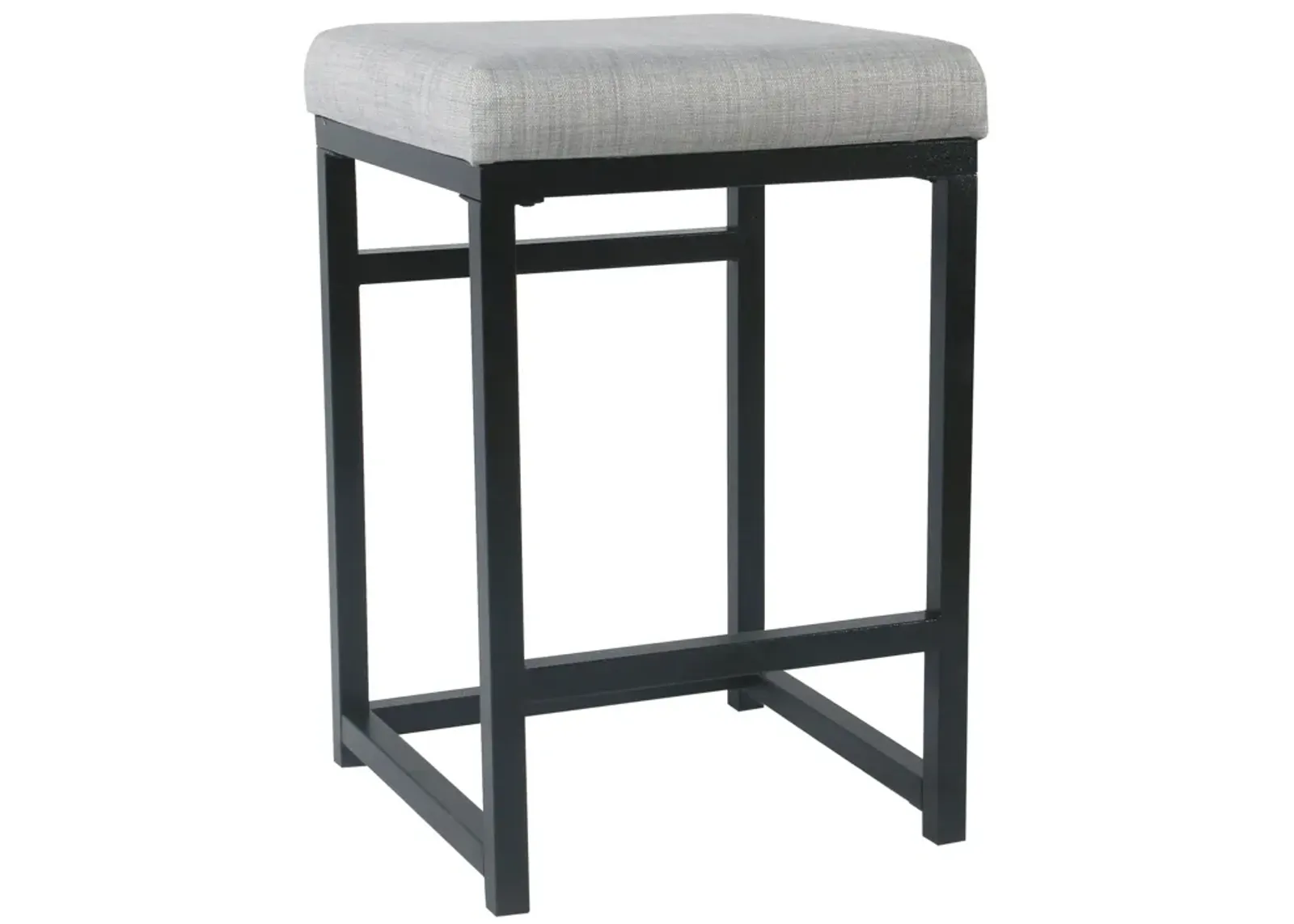 Open Back Metal Counter Stool with Fabric Upholstered Padded Seat, Gray and Black - Benzara