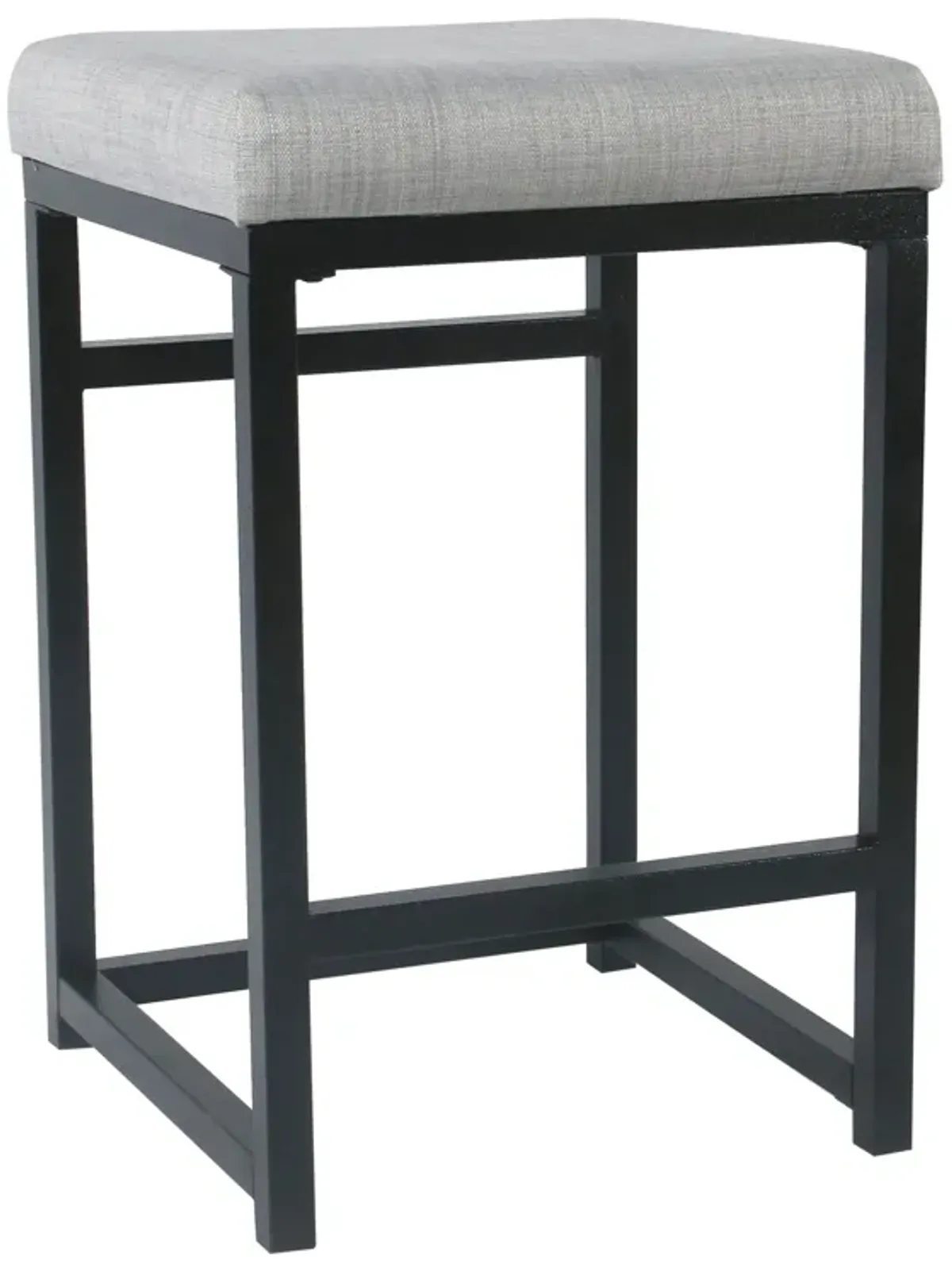 Open Back Metal Counter Stool with Fabric Upholstered Padded Seat, Gray and Black - Benzara