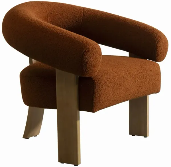 Cid Nico 35 Inch Accent Chair, Rust Brown Polyester, Flat Wood 3 Legs
