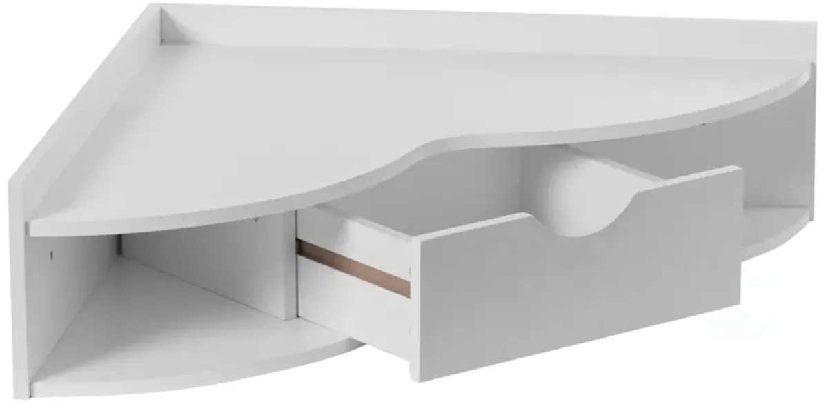 White Corner Desk Heart Shaped Wall Mounted Office Table with Drawer and Two Shelves Computer Writing Desk