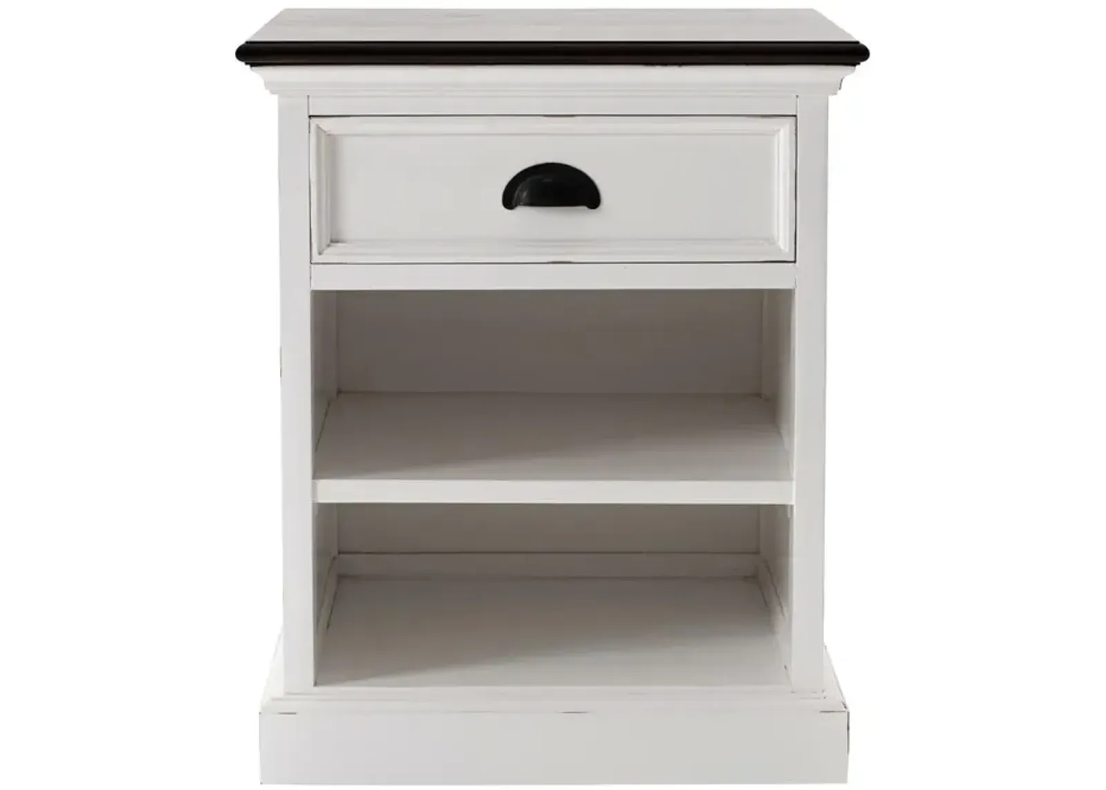 Belen Kox Distressed White and Deep Brown Bedside Storage Table, Belen Kox