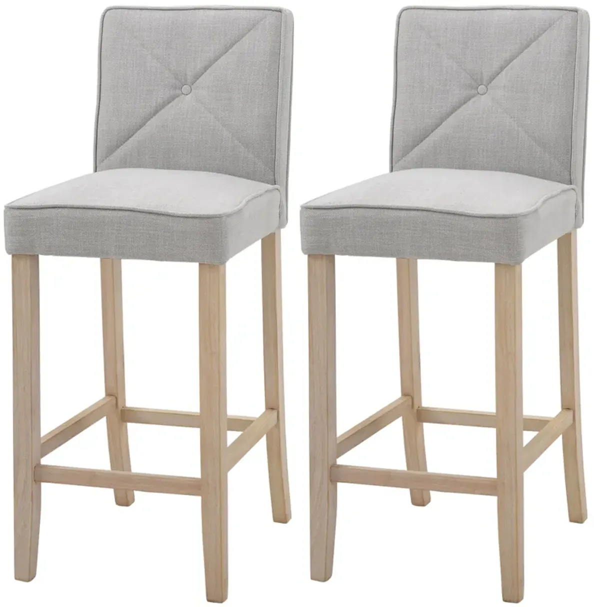 2 PCs Bar Stools Dining Chair w/ Footrest, Solid wood leg Home Pub,Beige