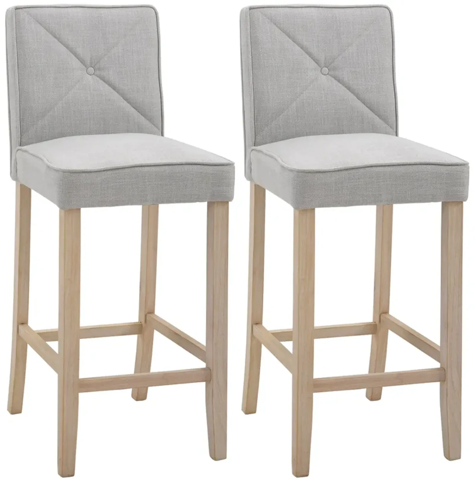 2 PCs Bar Stools Dining Chair w/ Footrest, Solid wood leg Home Pub,Beige