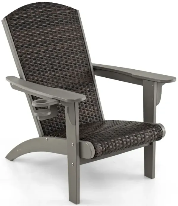Adirondack Deck Chair with Rattan Seat Pad and Hidden Drink Holder