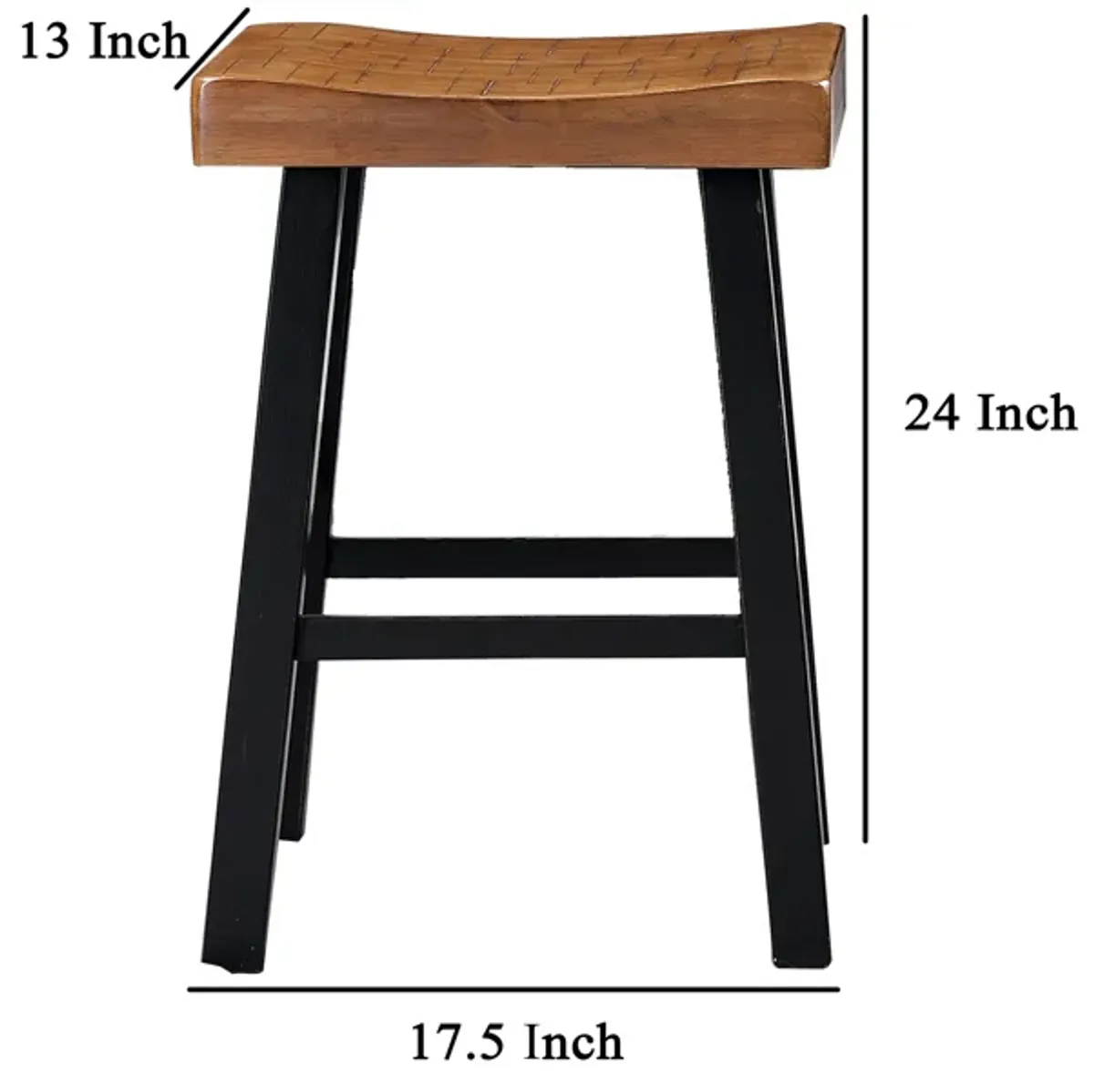 Bianca Counter Stool Set of 2, Light Brown Saddle Seat, Black Solid Wood