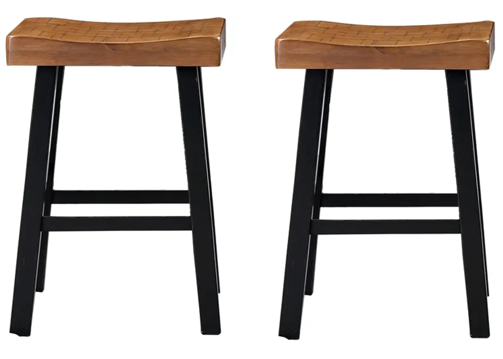 Bianca Counter Stool Set of 2, Light Brown Saddle Seat, Black Solid Wood