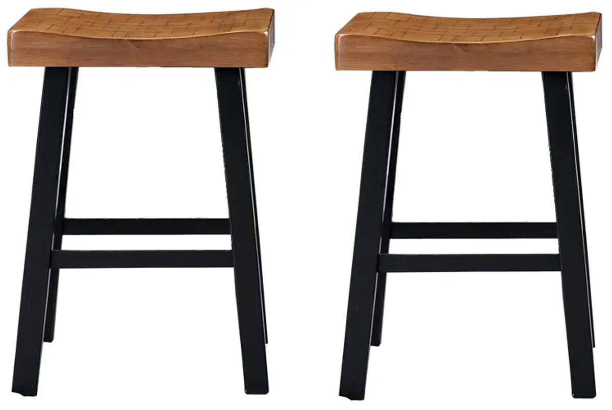 Bianca Counter Stool Set of 2, Light Brown Saddle Seat, Black Solid Wood