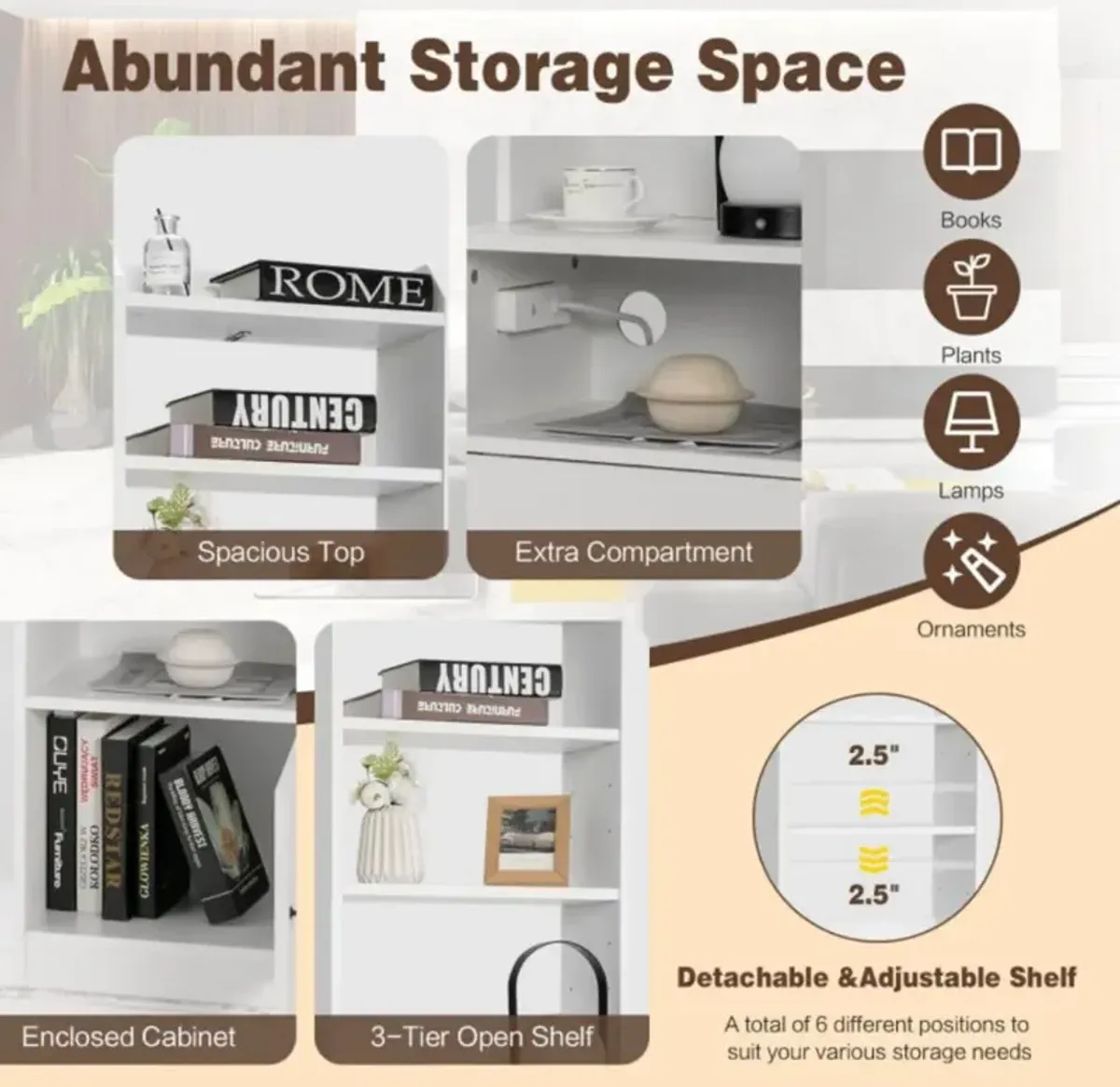 Hivvago 6-Tier Industrial Tall Bookshelf with Charging Station and Cabinet