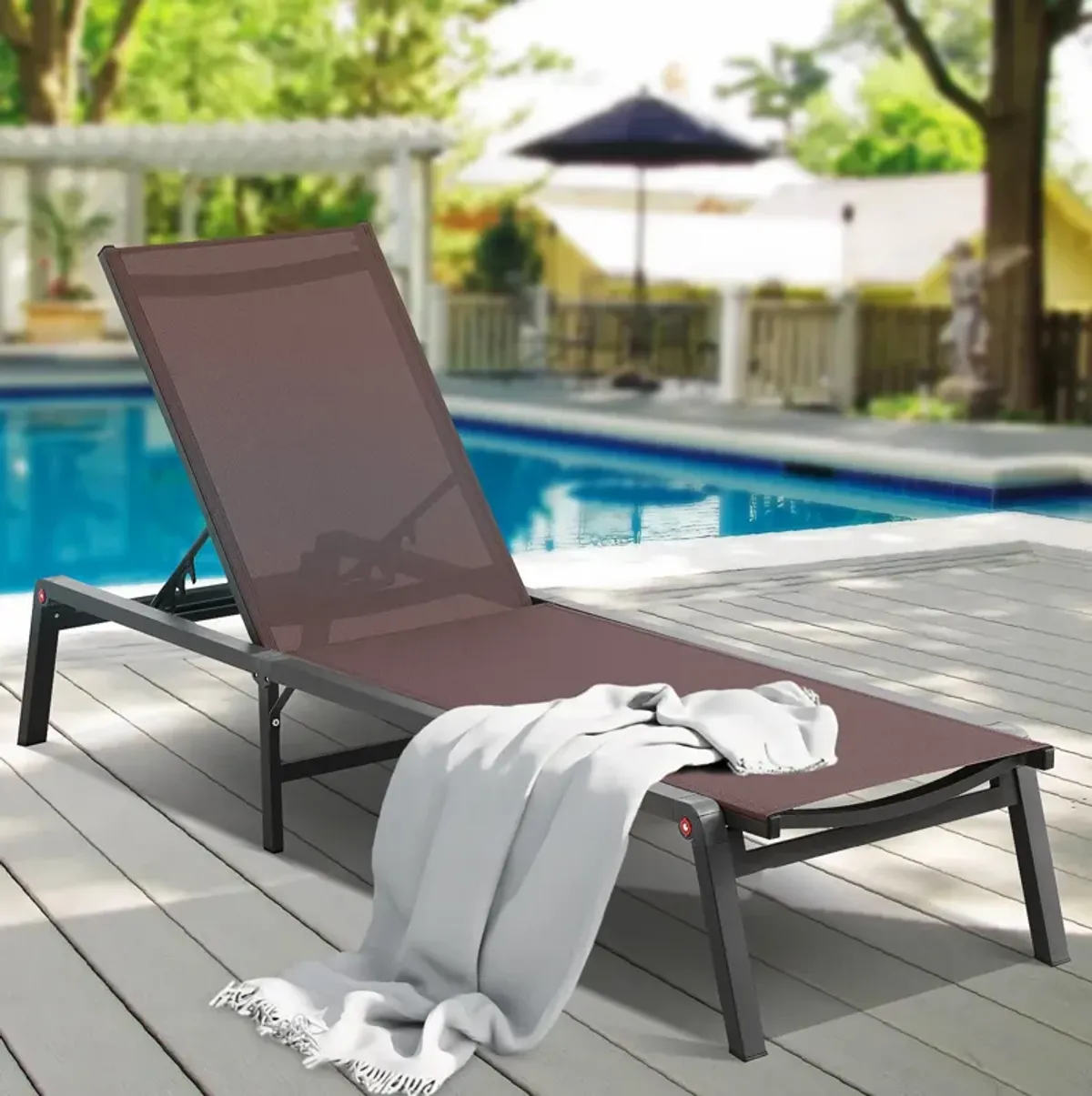 5-Position Chaise Lounge Chair – Adjustable Outdoor Recliner for Patio, Garden, Pool, or Deck