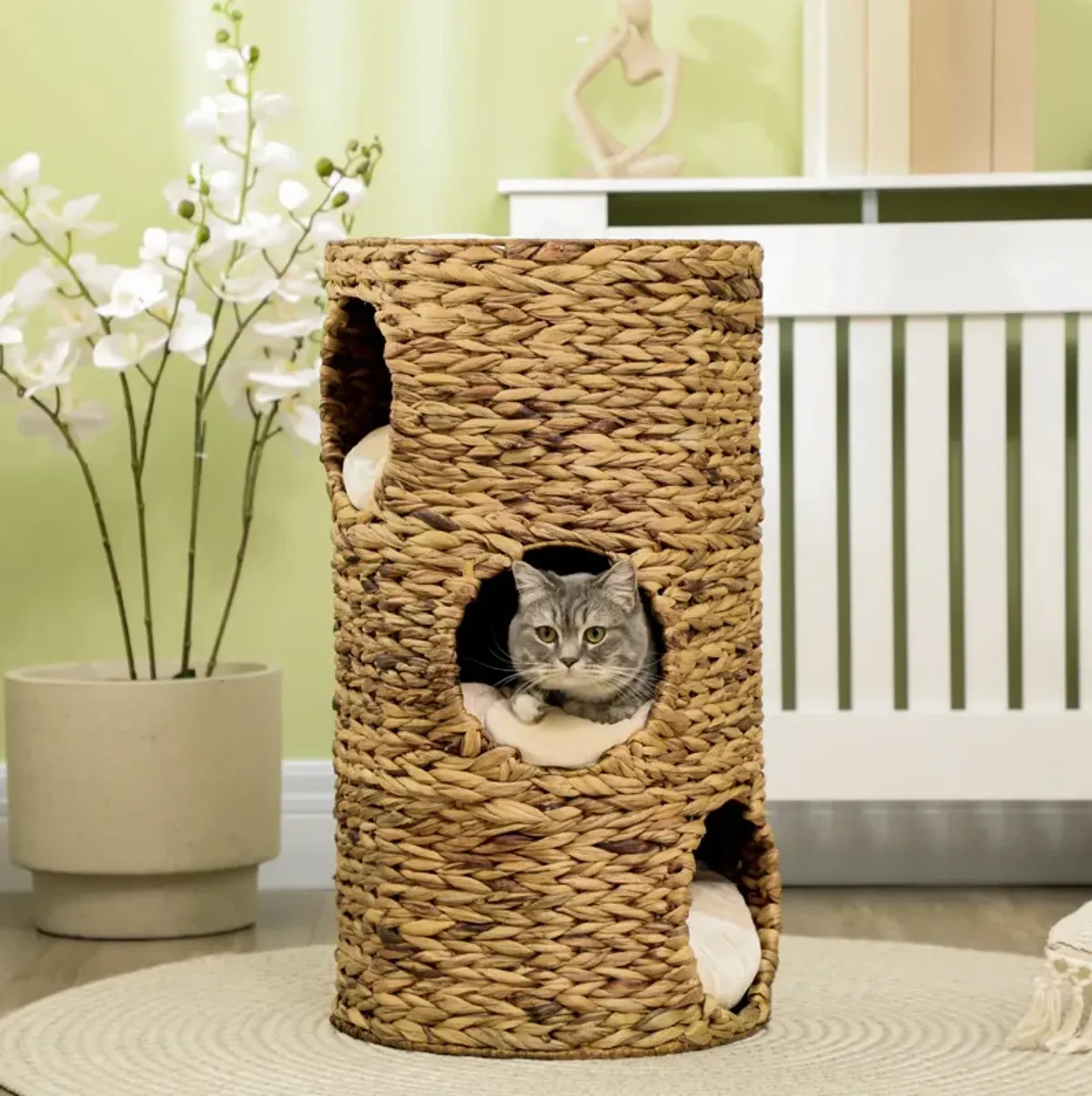 Beige Cat House: 3-Story Indoor Condo Tower with Removable Cushions