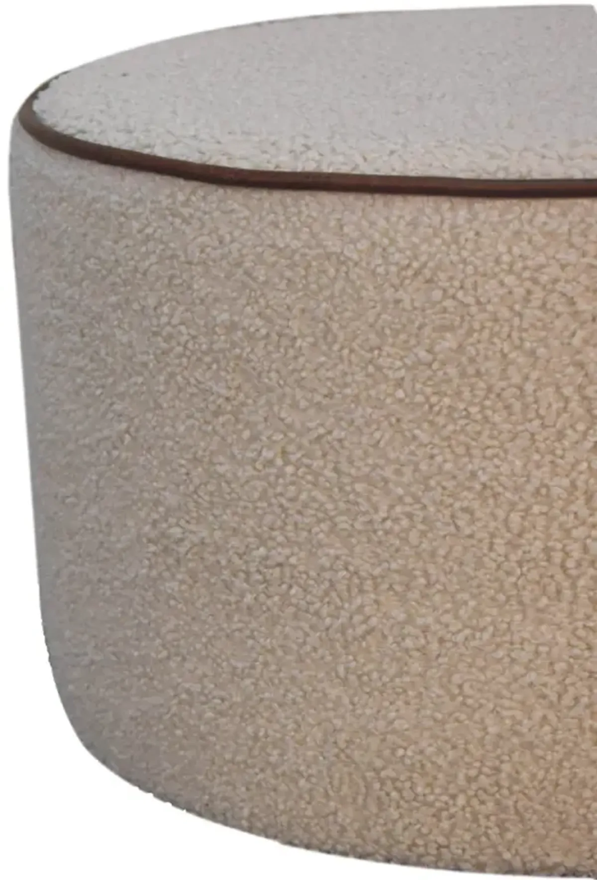 Solid Wood Boucle Round Footstool with Bufallo Leather Piping