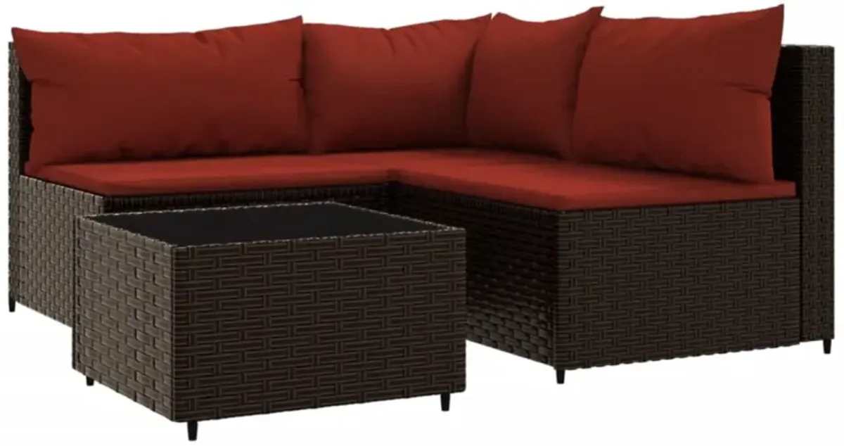 vidaXL 4 Piece Patio Lounge Set with Cushions Brown Poly Rattan