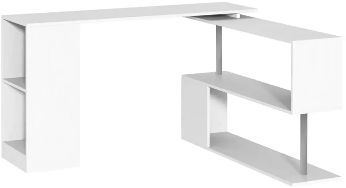 55" L-Shaped Rotating Corner Desk with Storage Shelves