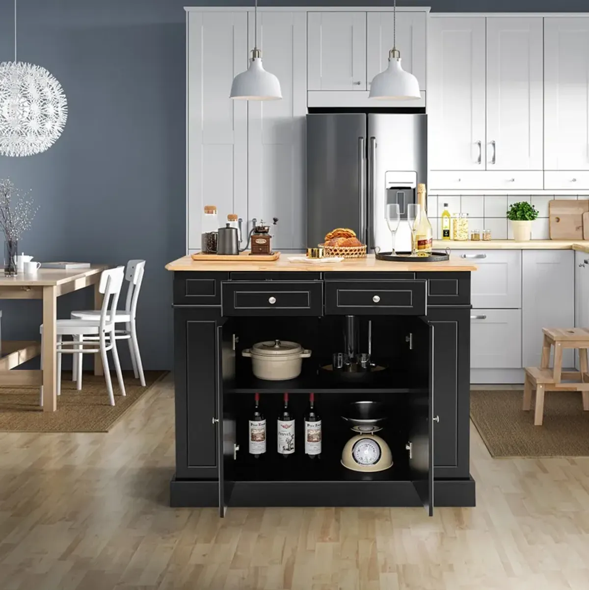 Kitchen Island with Storage and 3-Level Adjustable Shelves