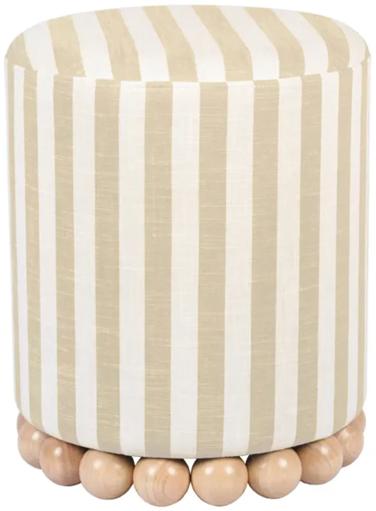 Dex Striped Linen Ottoman in Beige