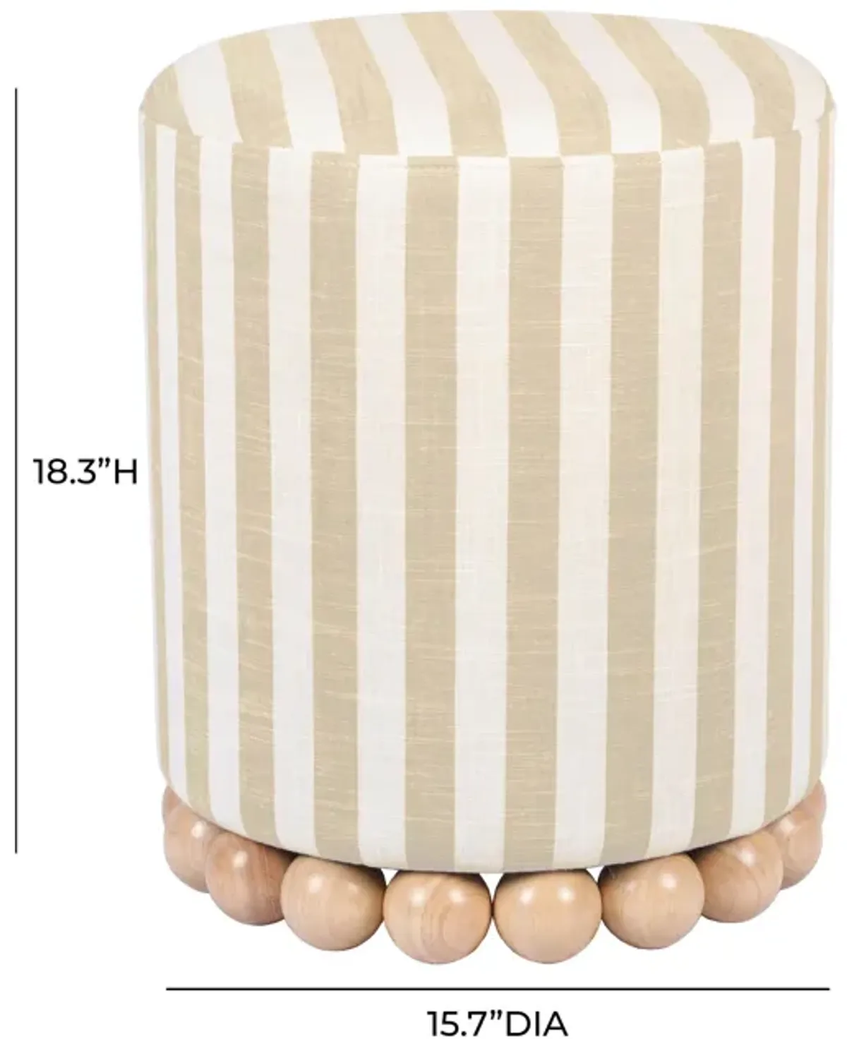 Dex Striped Linen Ottoman in Beige