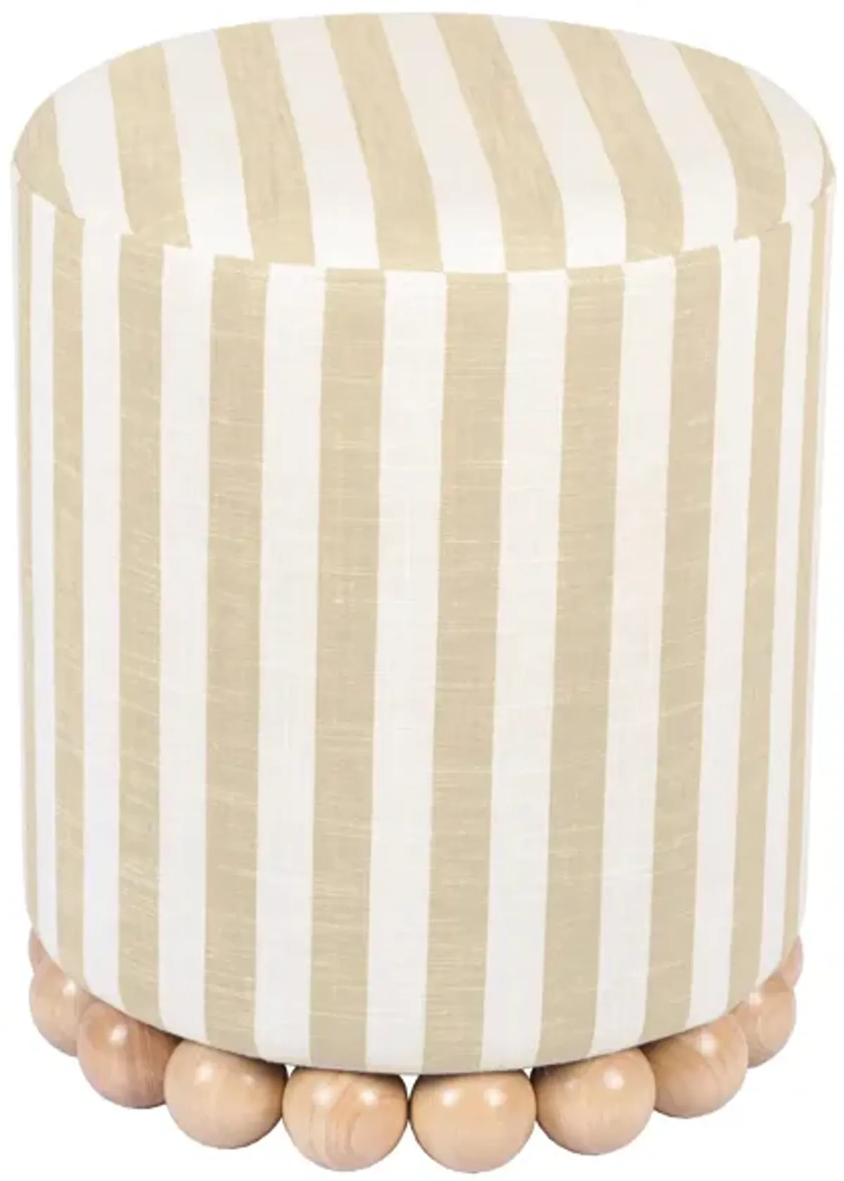 Dex Striped Linen Ottoman in Beige