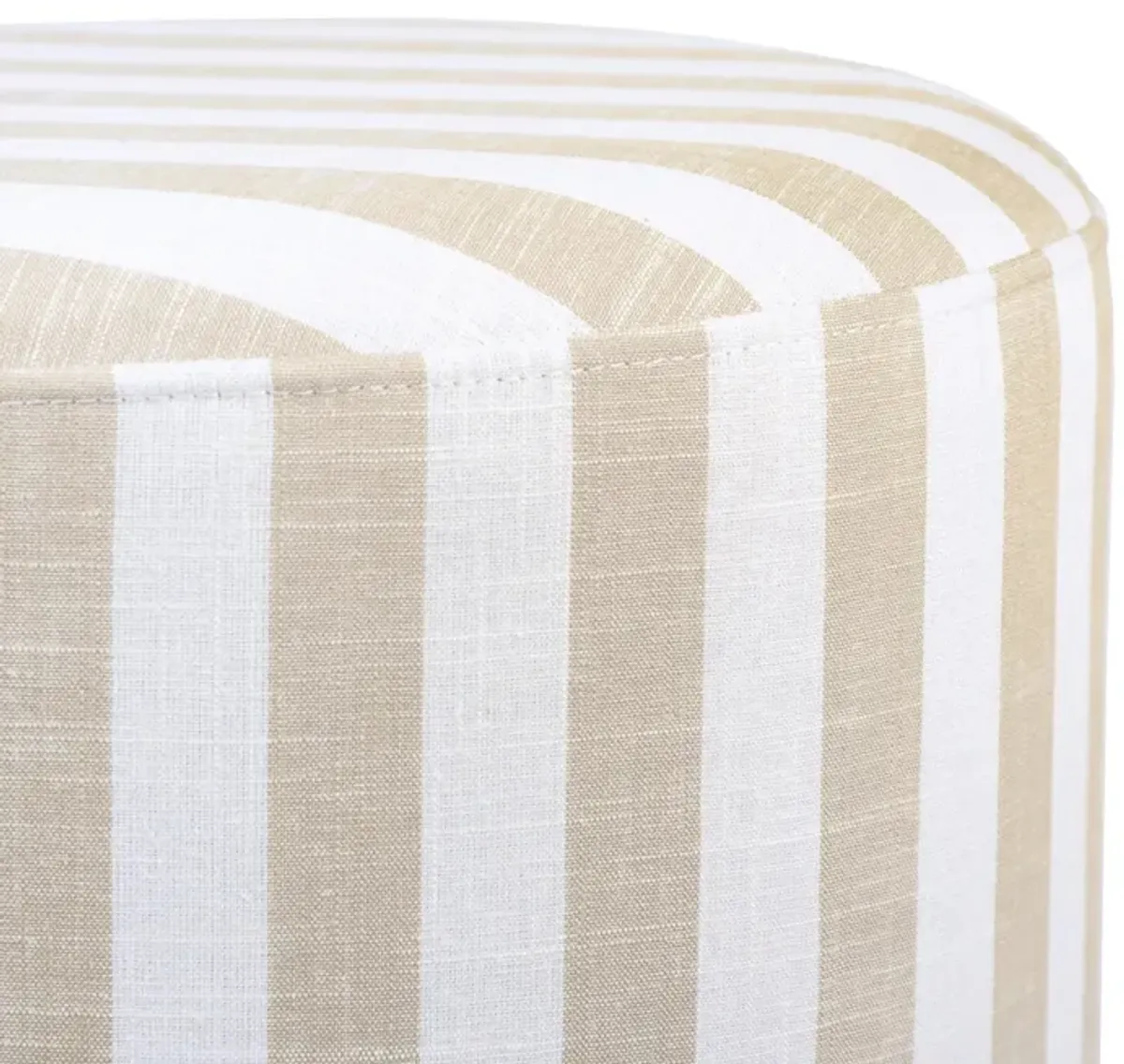 Dex Striped Linen Ottoman in Beige