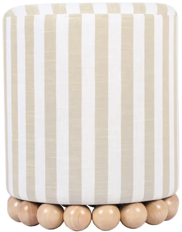 Dex Striped Linen Ottoman in Beige