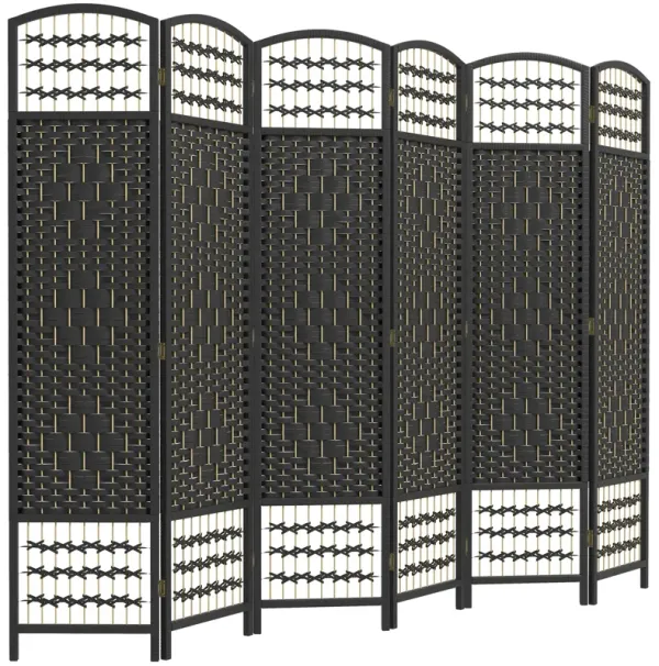 Black Spacious Partition: 6-Panel Folding Wave Room Divider