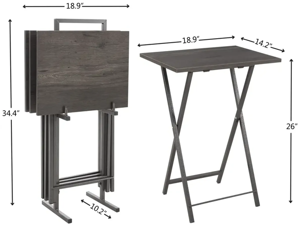 Rustic Grey Folding Table Set with Storage Stand