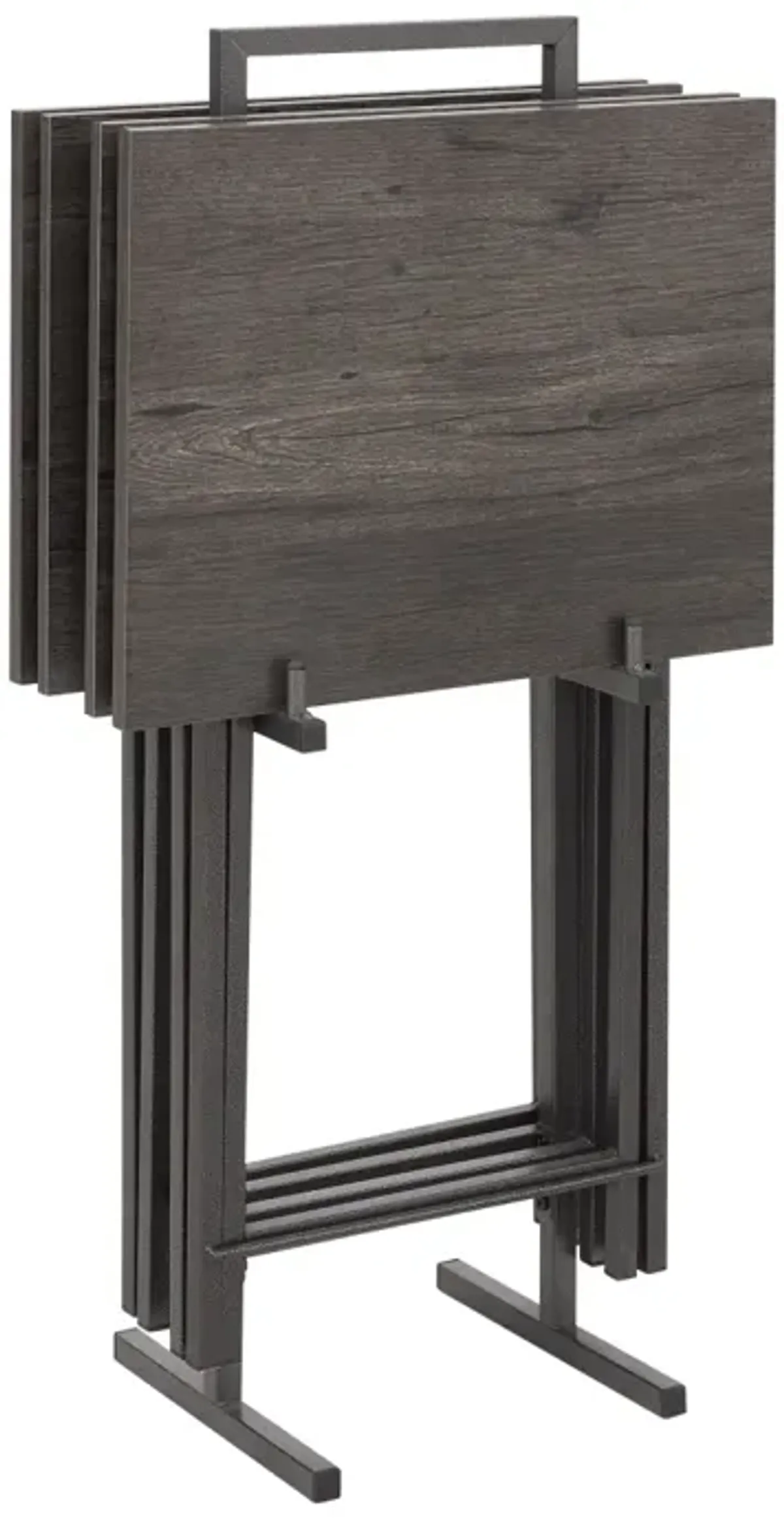 Rustic Grey Folding Table Set with Storage Stand