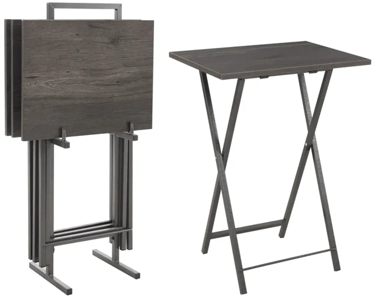 Rustic Grey Folding Table Set with Storage Stand