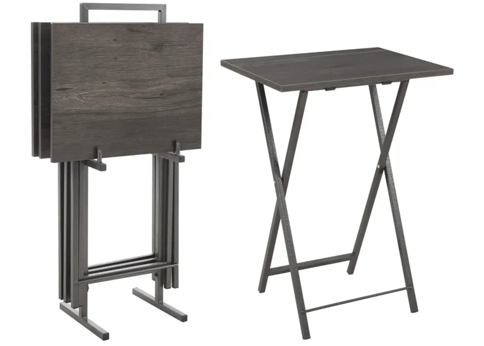 Rustic Grey Folding Table Set with Storage Stand