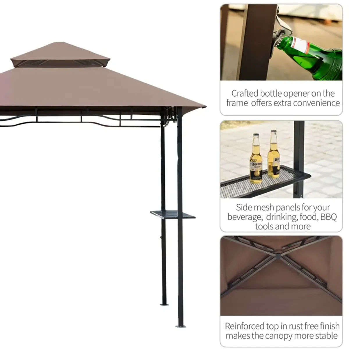 BBQ Grill Gazebo: 8' Patio Canopy with 2 Tier, Flame Retardant Cover, Storage