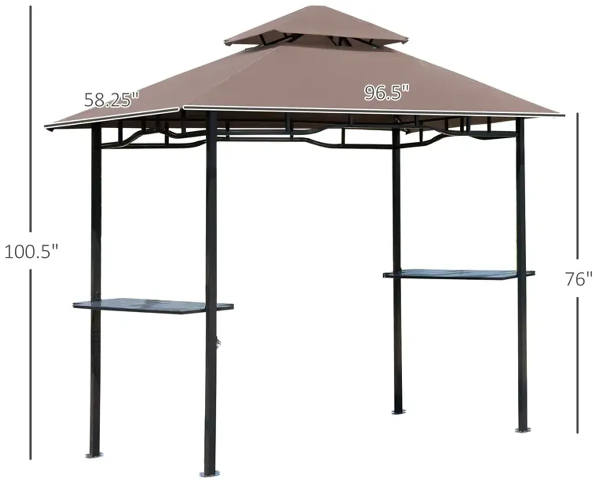 BBQ Grill Gazebo: 8' Patio Canopy with 2 Tier, Flame Retardant Cover, Storage