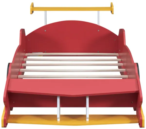 Whisen Unique Design Twin Size Race Car-Shaped Platform Bed with Wheels - Red