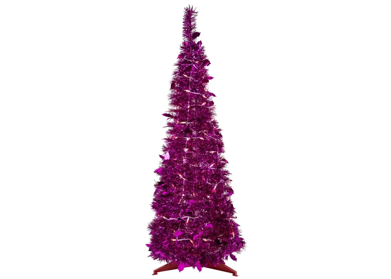 6' Pre-Lit Pink Tinsel Pop-Up Artificial Christmas Tree  Clear Lights