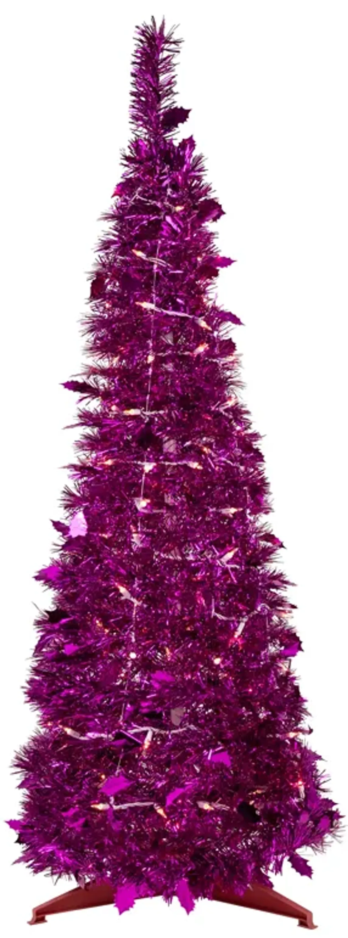 6' Pre-Lit Pink Tinsel Pop-Up Artificial Christmas Tree  Clear Lights